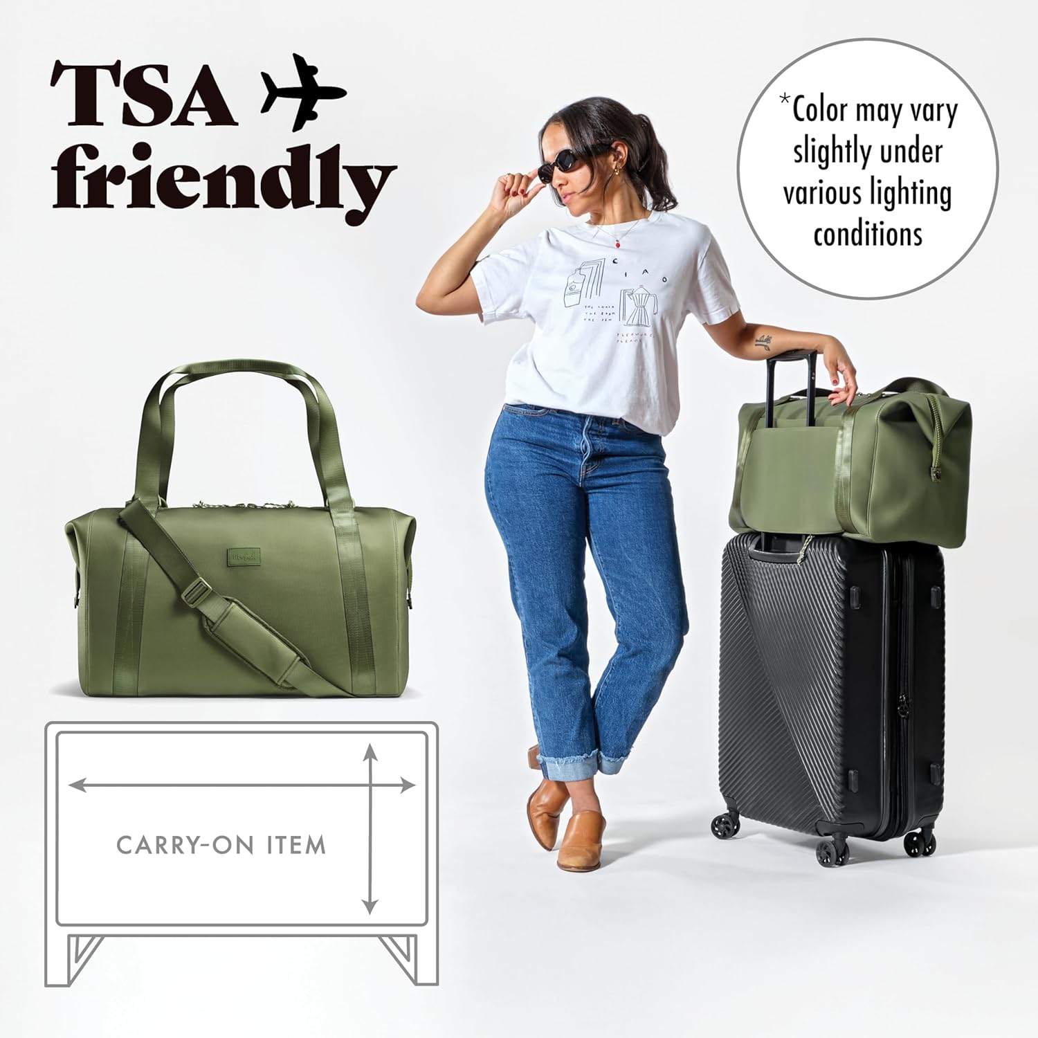 Fit & Fresh Premium Neoprene Weekender Bag, Travel Bag with Trolley Sleeve, Large Overnight Bag, Carry on Bag, Duffel Bags, Moss - Image 3