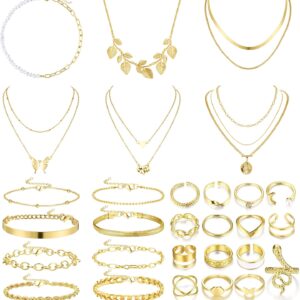 Drperfect Gold Jewelry Sets for Women Girls Gold Layered Necklaces Chain Bracelets Knuckle Rings Gold Jewelry for Valentine Anniversary Birthday Gift Drperfect Gold Jewelry Sets for Women Girls Gold Layered Necklaces Chain Bracelets Knuckle Rings Gold Jewelry for Valentine Anniversary Birthday Gift