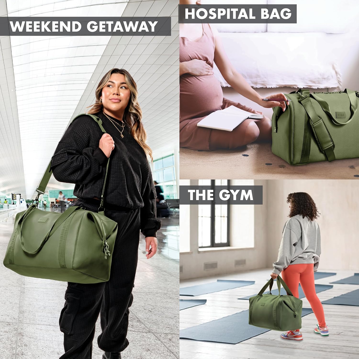 Fit & Fresh Premium Neoprene Weekender Bag, Travel Bag with Trolley Sleeve, Large Overnight Bag, Carry on Bag, Duffel Bags, Moss - Image 5