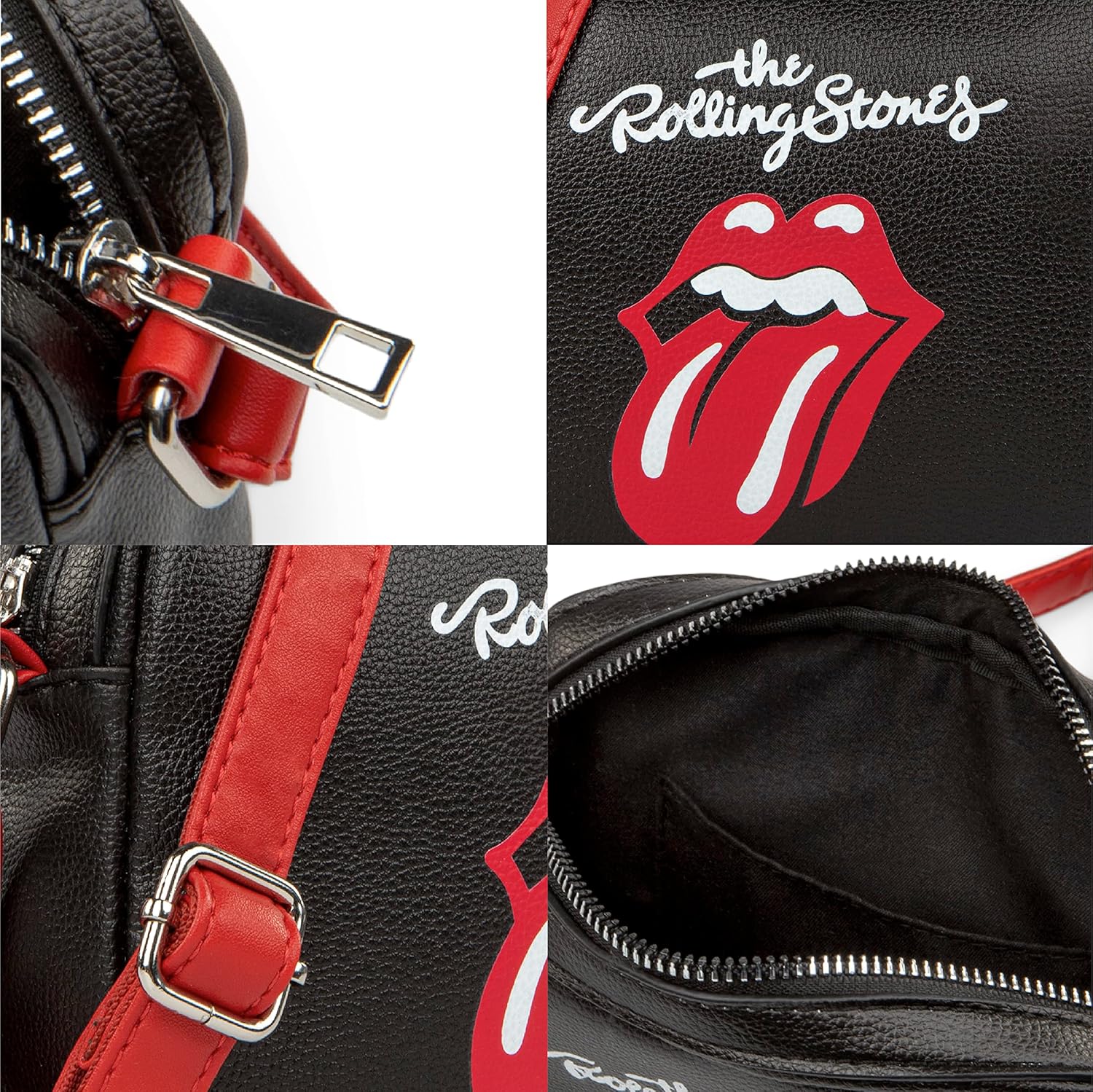 Rolling Stones Majesties Collection Crossbody Bag for Women, Men, Girls, and Teens, Officially Licensed Lightweight Vegan Leather Purse for Travel, Fits Phone, Wallet, and More, Black/Red - Image 4