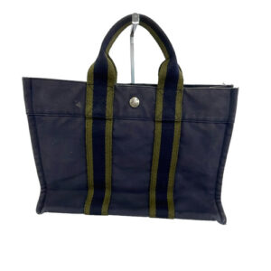 HERMES Fourre Tout MM Hand Bag Canvas Navy Khaki Auth ti2644