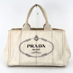 PRADA Canapa  Hand Bag Canvas Gold White Medium Size Auth/From Japan BPR0065