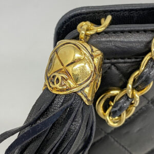 CHANEL CC Leather Chain Shoulder Crossbody Bag White Gold