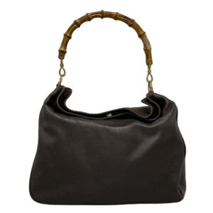 GUCCI shoulder bag Bamboo  Black Nylon Leather  Auth