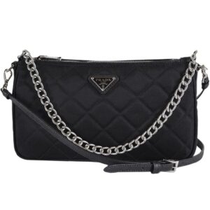Prada Chain Zip Shoulder Bag Quilted Tessuto Small New 1BH026