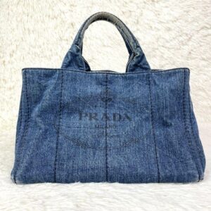 PRADA Denim Canapa Tote Bag – W33 × H22 × D21 cm (12.99″ × 8.66″ × 8.27″)