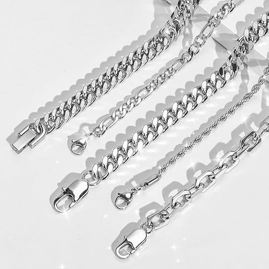 VNOX 5PCS Chain Bracelet for Men Woman Silver Stainless Steel Mens Bracelet Sturdy Cuban Link Set for Men Christmas Birthday Father's Day Mens Jewelry Gift for Men Dad Boyfriend,7.1/7.5/8.3/9.06 Inch - Image 6