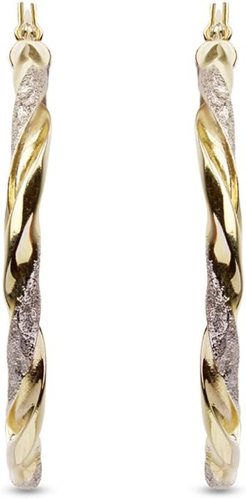 LeCalla 925 Sterling Silver Textured Two-Tone 14K Gold Plated Light-Weight Italian Design Hoop Earrings for Women Diameter 25,30,40,45,50mm - Image 3