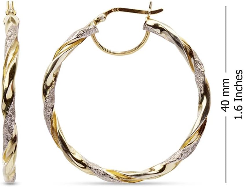 LeCalla 925 Sterling Silver Textured Two-Tone 14K Gold Plated Light-Weight Italian Design Hoop Earrings for Women Diameter 25,30,40,45,50mm - Image 4