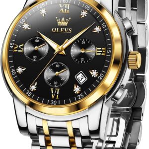 OLEVS Classic Wrist Watches,Men Business Watches Dress Watch with Day,Multifunction Luminous Men Stainless Steel Wristwatch Water Resistant Chronograph Watches for Men
