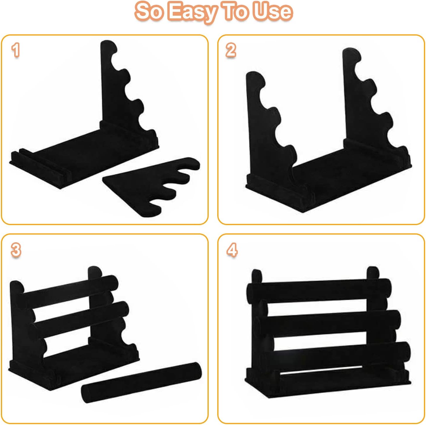 OSPNIEEK Velvet Bracelet Holder with 3 Tier Rack, Black Detachable Jewelry Display Stand T-Bar Necklace Storage Organizer for Bangles Watch Bracelets Scrunchies Organization Showcase - Image 4