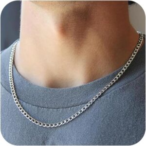 JIKASI Silver Chain for Men-Cuban Link Chain Necklace Stainless Steel Chain for Mens Necklace Jewelry Gift 3.5mm Chain 18/20/22/24/26 Inches