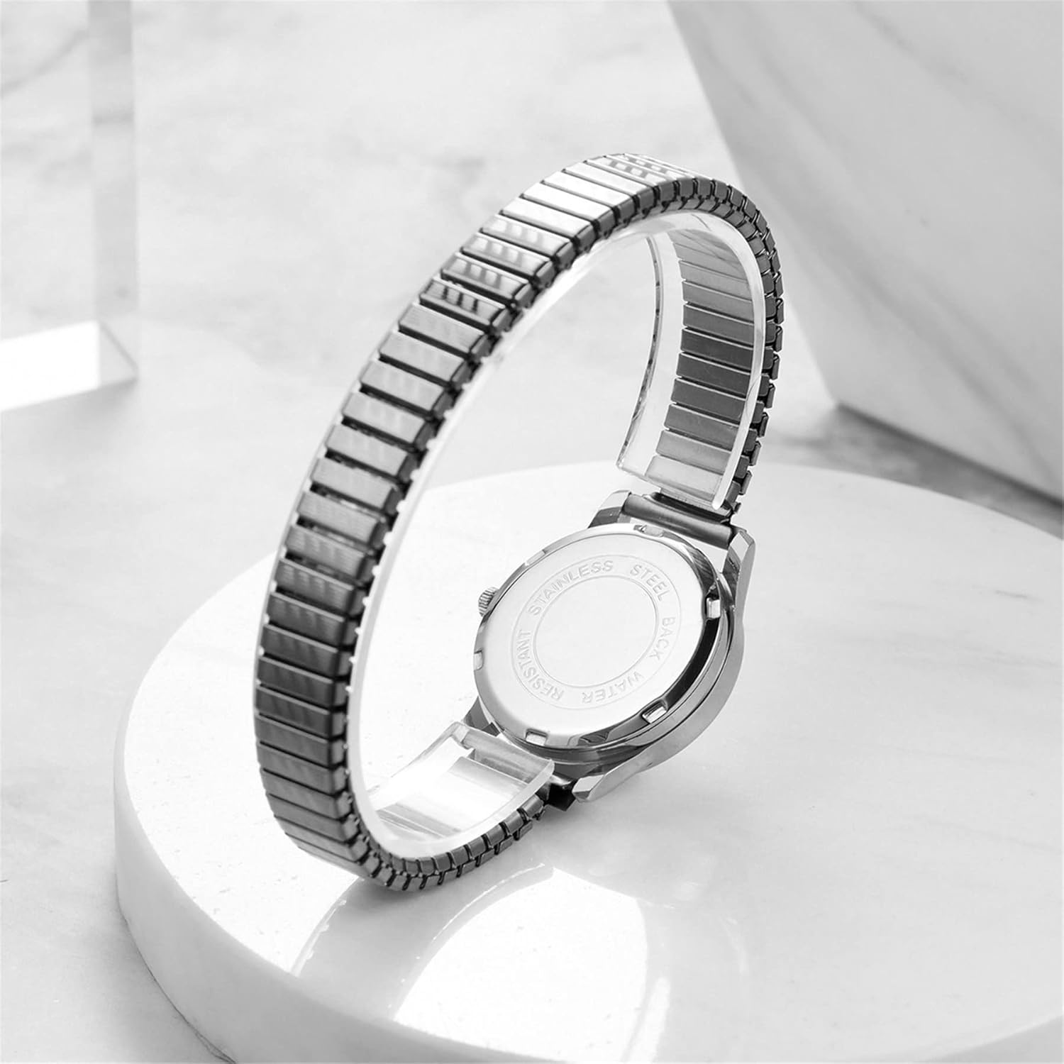 JewelryWe Women's Easy Reader Analog Watch Gold Silver Plated Elastic Band Wristwatch for Valentines Day - Image 3