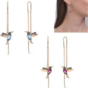 Hummingbird earrings, long droplet shaped and crystal tassel, colors: blue and red, pendant size 1.8 x 1.6 cm, earrings can be paired with any outfit you choose, I believe you will receive many compliments multiple times. This is thefor Valentine’s Day, Mother’s Day, Christmas, women’s, teenagers, and mothers’ birthdays.