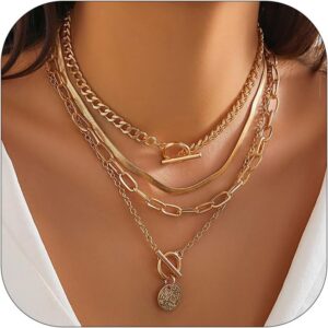 Necklaces for Women Gold Necklace Women Layered Necklace for Women Pearl Coin Charm Necklace Stackable Paperclip Chain Necklace Dainty Gold Necklace Stack Gold Jewelry Gifts for Women