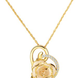 AliveRose Real Rose Gold Dipped Necklace Gifts for Women, 24K Gold Rose Pendant Necklace Jewelry Mothers Day Anniversaries Birthday Christmas Special Occasions Gifts for Her Mom Wife Girlfriend