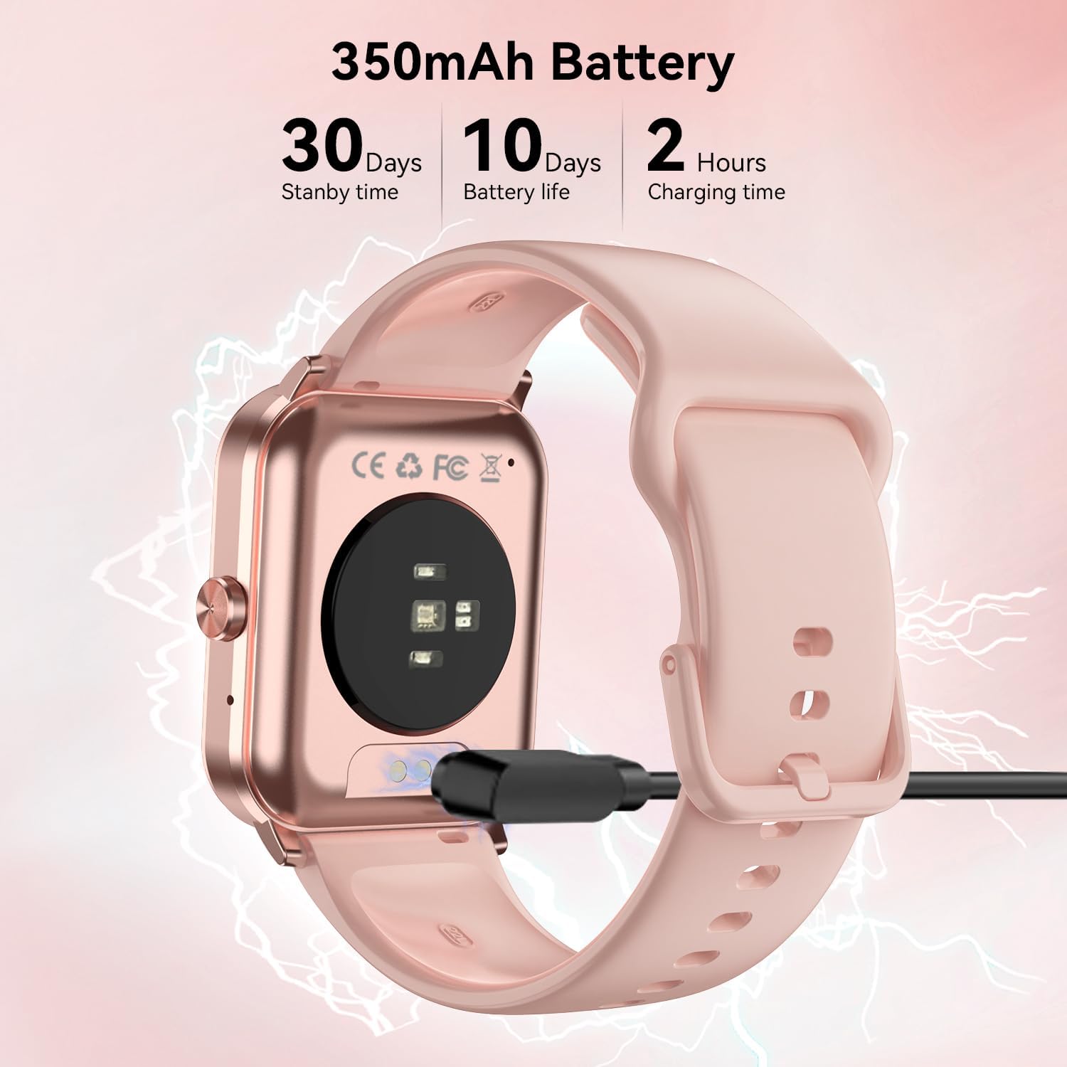 Smart Watch for Men Women, 1.85" HD Touch Screen with Bluetooth Calling, 120+ Sports Modes, Heart Rate/Sleep/SpO2 Monitor, IP68 Waterproof, Compatible with iOS/Android (Pink) - Image 7