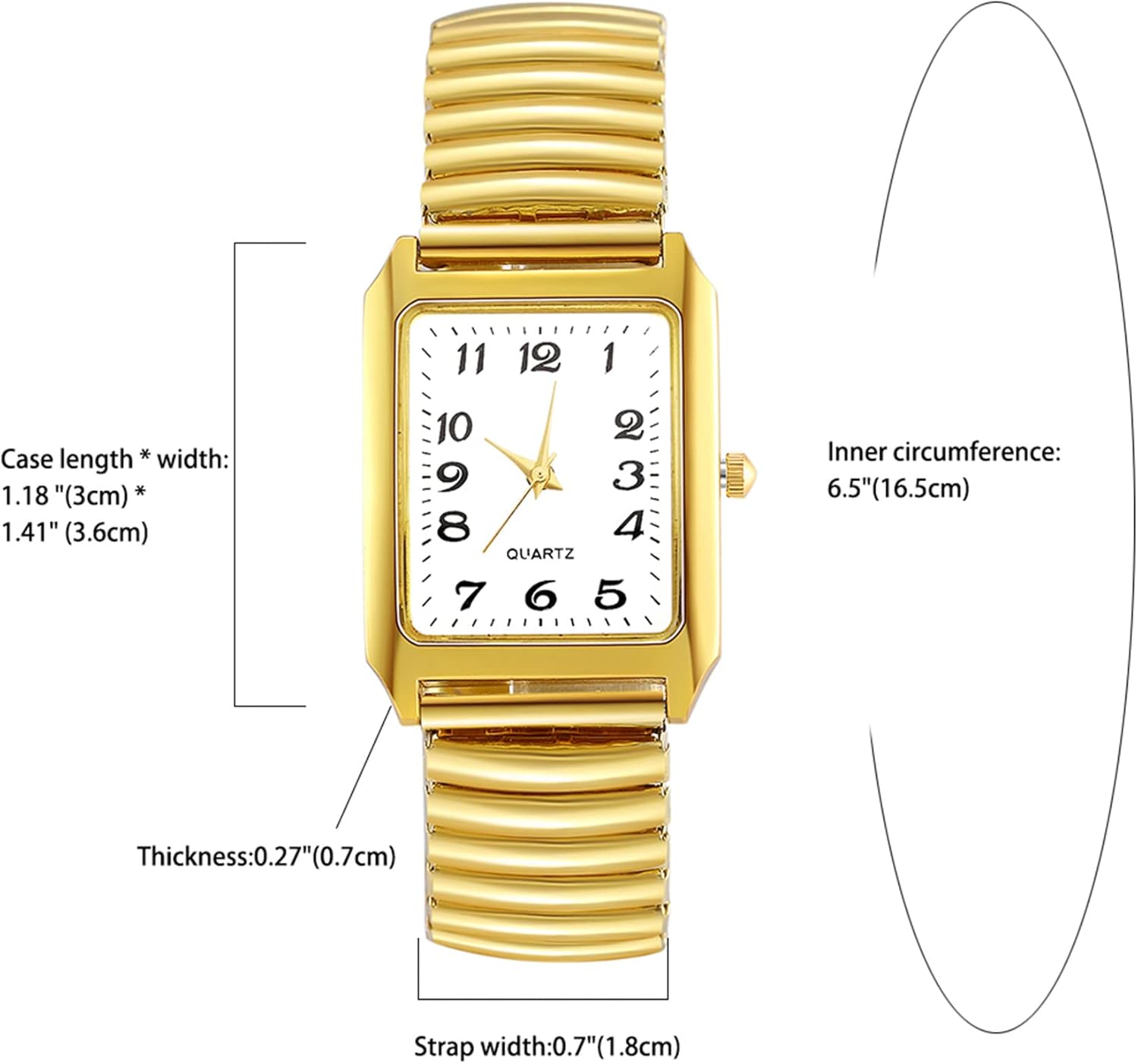 JewelryWe Women's Ultra Thin Easy Reader Watch with Elastic Strap, Golden/Silver Square Watch for Valentines Day - Image 7