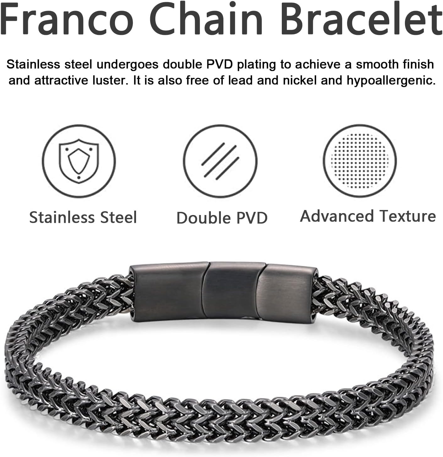 Bracelet for Men-Stainless Steel Magnetic Clasp Franco Chain Mens Bracelets - Image 3