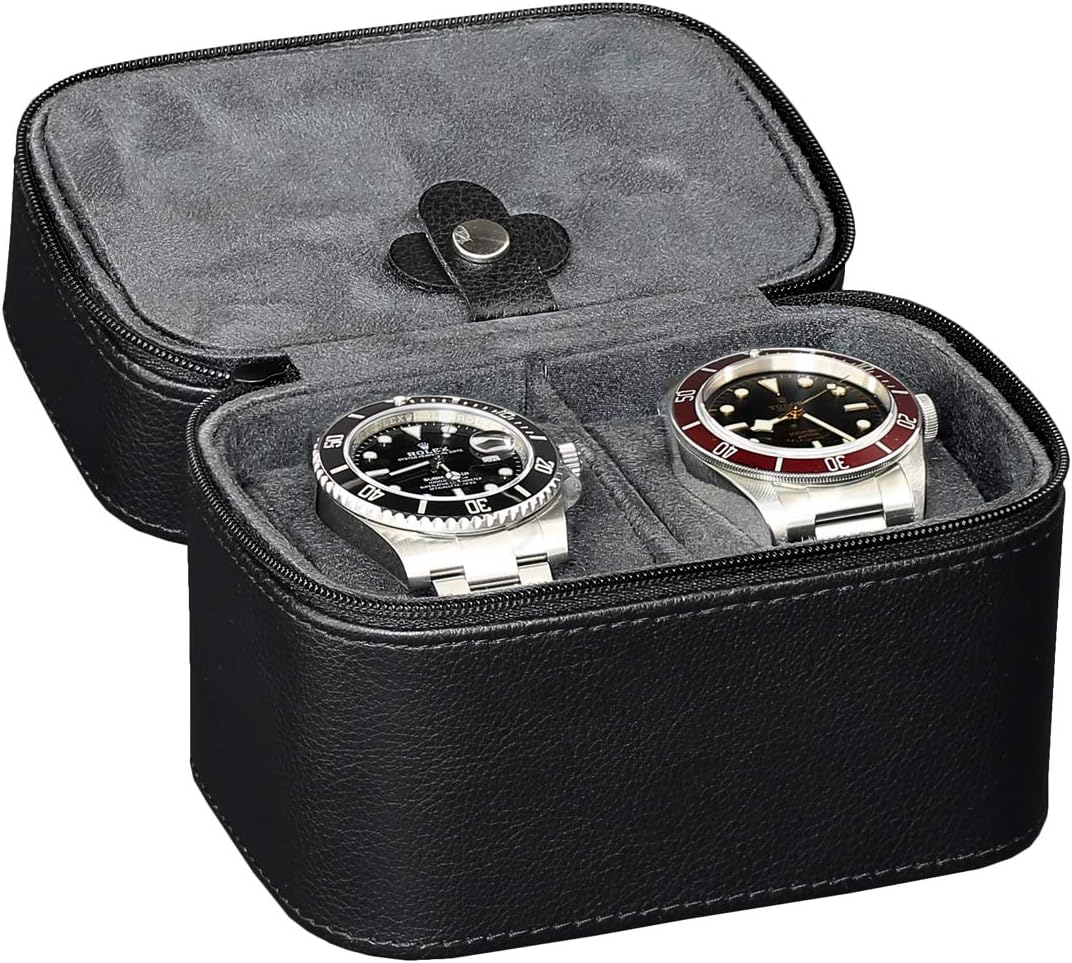 ROTHWELL 2 Watch Travel Case Storage Organizer for 2 Watches | Tough Portable Protection w/Zipper Fits All Wristwatches & Smart Watches Up to 50mm (Black/Grey) - Image 6