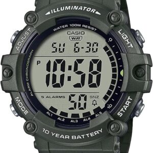 Casio Illuminator 10-Year Battery Extra Long Strap 100 M Water Resistance 5-Alarm w/Countdown Timer Men’s Digital Watch, Green, AE-1500WHX-3AVCF, Green, Sport Casio Illuminator 10-Year Battery Extra Long Strap 100 M Water Resistance 5-Alarm w/Countdown Timer Men’s Digital Watch, Green, AE-1500WHX-3AVCF, Green, Sport