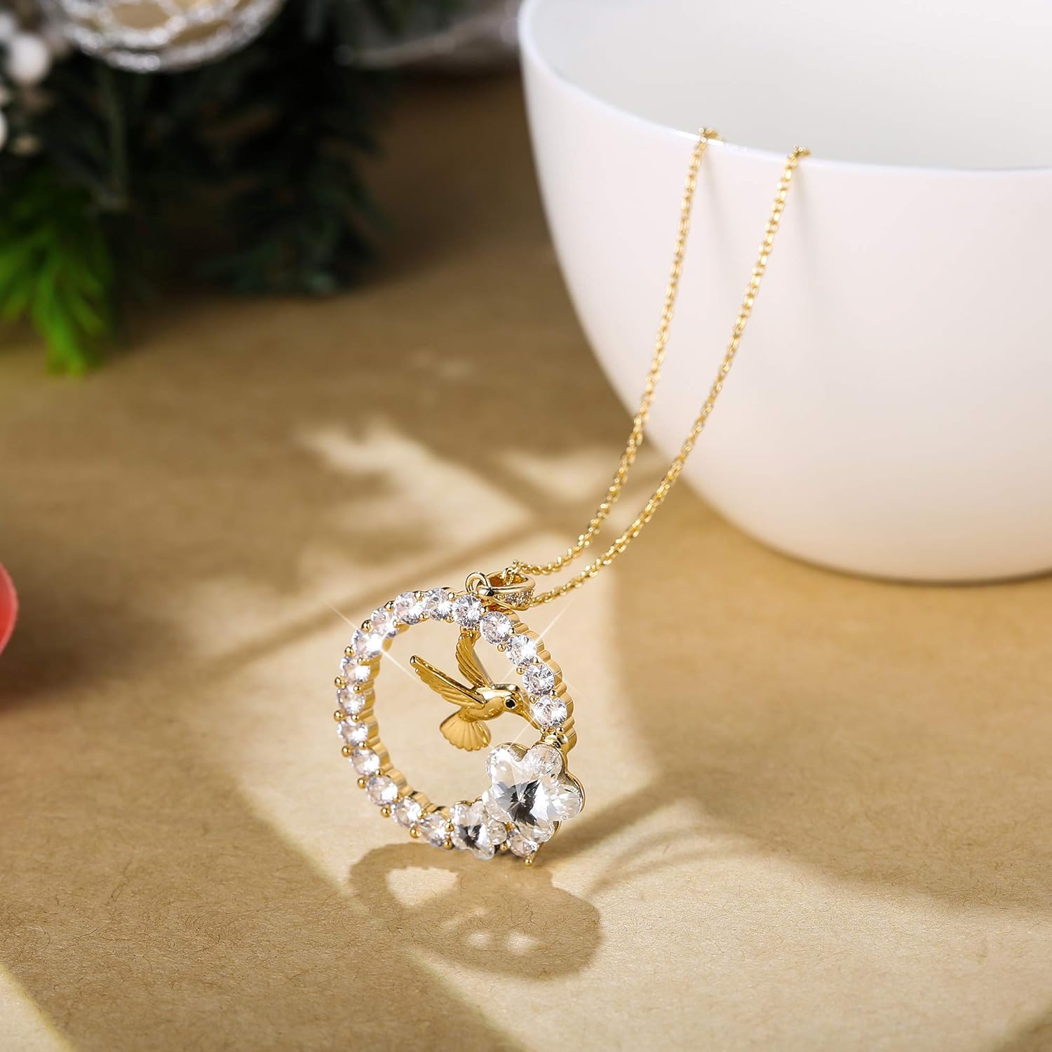 Sllaiss 18K Gold Plated Hummingbird Pendant Necklace for Women Circle Necklace, Animal Necklace Crystals from Austria,Jewelry Gifts for Christmas - Image 7