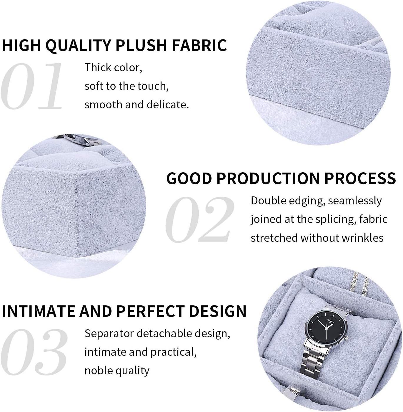 Watch Jewelry Tray Organizer Bracelet Display Showcase 12 Grid Pillows Tray Jewelry Storage Holder Grey Velvet Gifts for Men Women Girls - Image 3