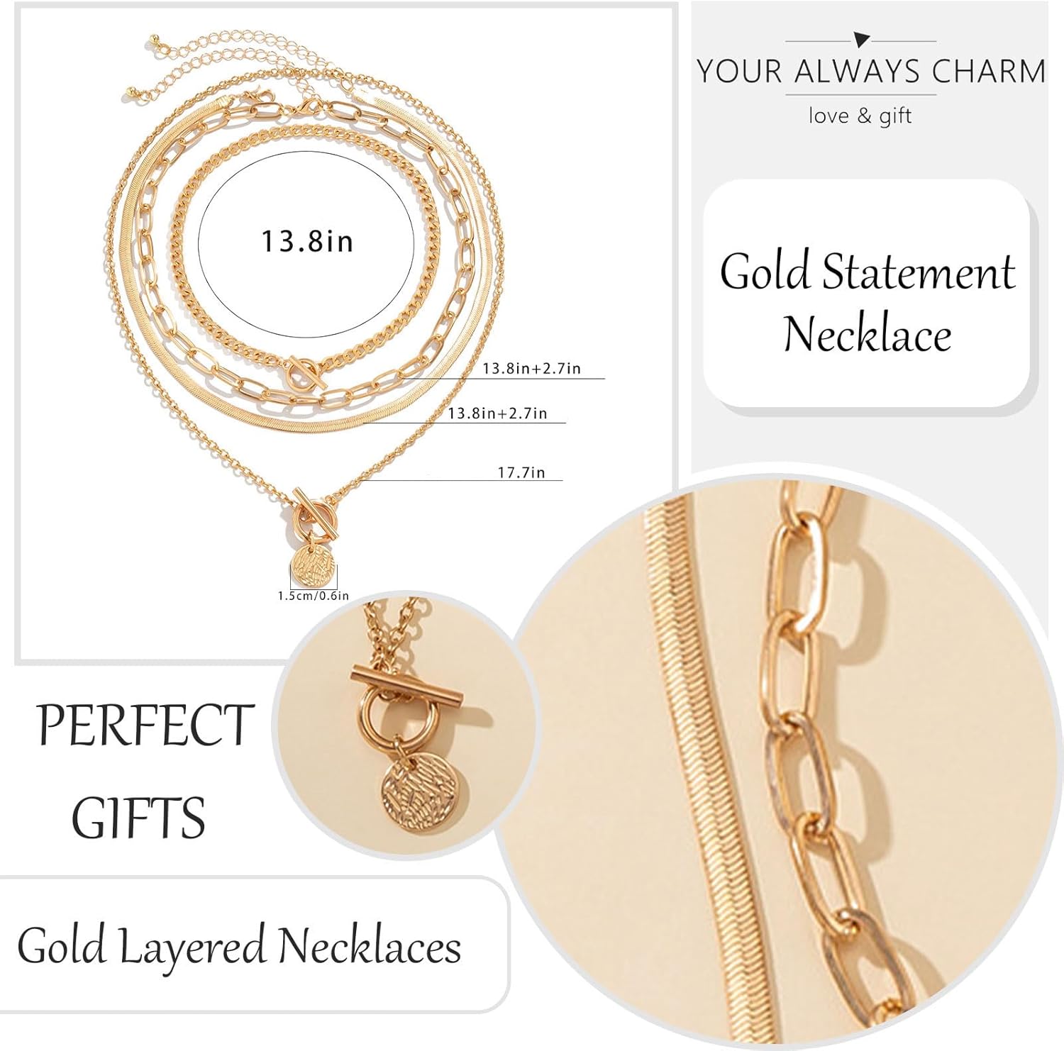 Necklaces for Women Gold Necklace Women Layered Necklace for Women Pearl Coin Charm Necklace Stackable Paperclip Chain Necklace Dainty Gold Necklace Stack Gold Jewelry Gifts for Women - Image 4