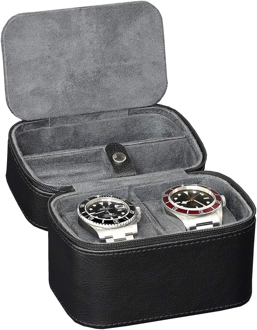 ROTHWELL 2 Watch Travel Case Storage Organizer for 2 Watches | Tough Portable Protection w/Zipper Fits All Wristwatches & Smart Watches Up to 50mm (Black/Grey) - Image 5