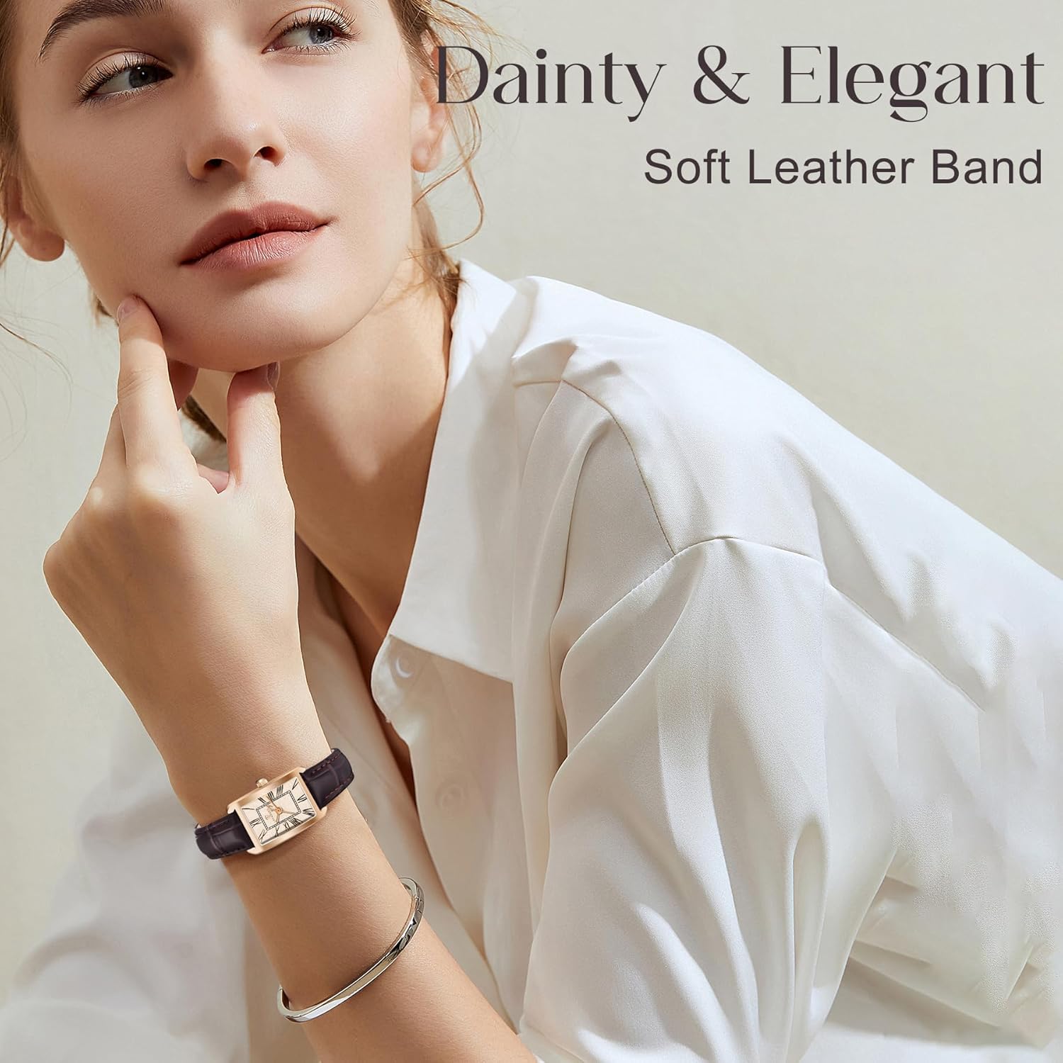 Women's Leather Strap Watch Dainty Elegant Womens Watches Classic Vintage Retro Square Ladies Quartz Watches Gifts Present for Her - Image 3