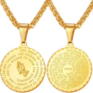 U7 Bible Verse Prayer Necklace, Round Medallion Pendant, Stainless Steel 18K Gold Plated Christian Jewelry, Crucifix Cross Pendant, Lords Prayer Necklace for Men Women U7 Bible Verse Prayer Necklace, Round Medallion Pendant, Stainless Steel 18K Gold Plated Christian Jewelry, Crucifix Cross Pendant, Lords Prayer Necklace for Men Women