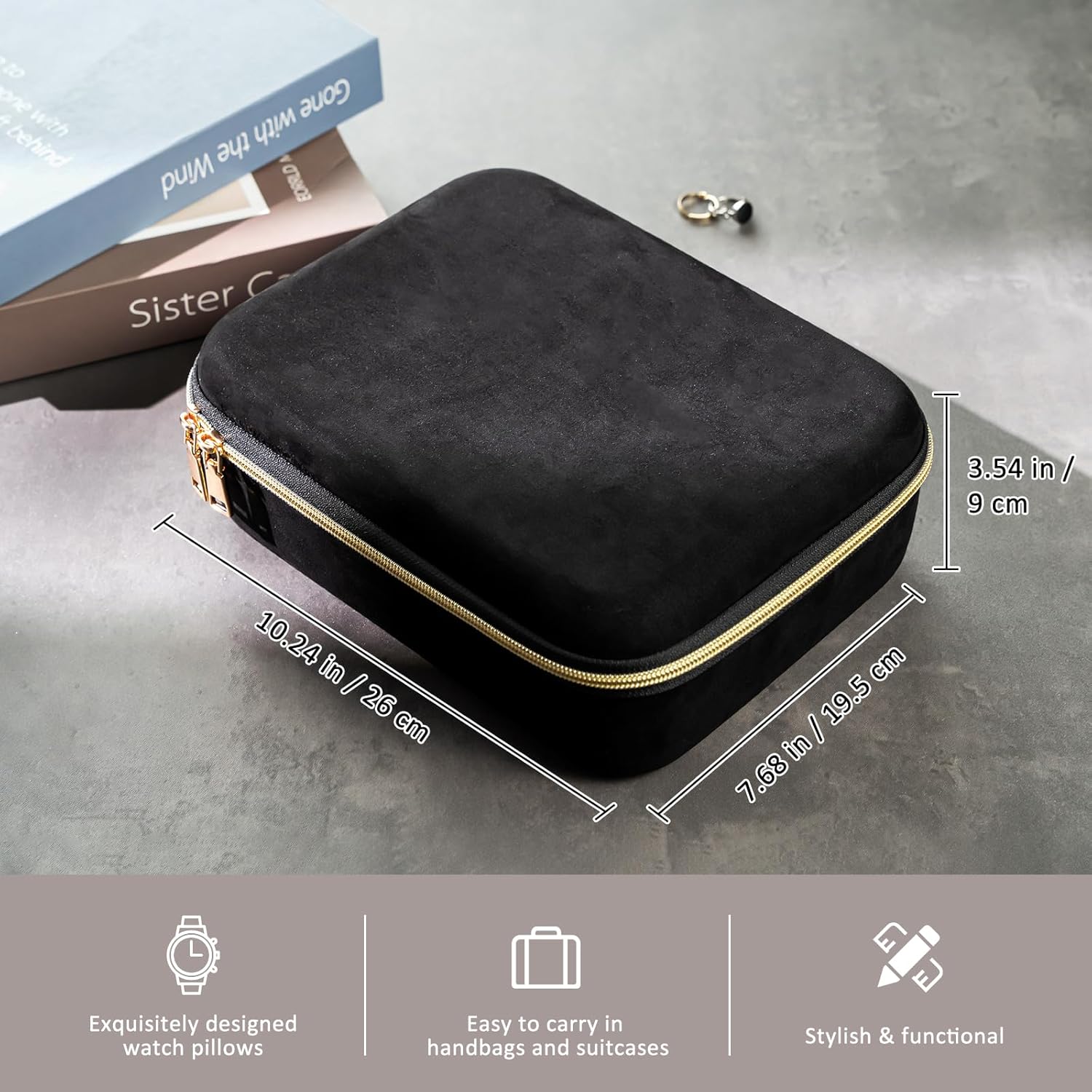 ProCase Mens Travel Jewelry Case, 3 Slots Watch Travel Case, Watch Accessories Carrying Case, Glasses Necklaces Rings Bracelets Zippered Organizer Bag for Men -Black - Image 6