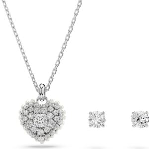 Swarovski Idllyia Necklace and Earring Set, Clear Heart-Shaped Crystal Pendant and Round Crystal Studs in a Rhodium-Finished Setting, Part of The Swarovski Idyllia Collection Swarovski Idllyia Necklace and Earring Set, Clear Heart-Shaped Crystal Pendant and Round Crystal Studs in a Rhodium-Finished Setting, Part of The Swarovski Idyllia Collection