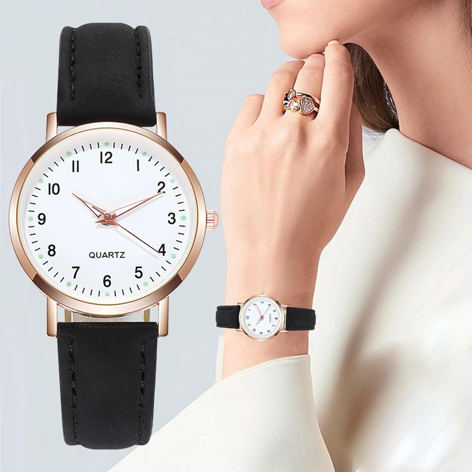 Nayubo Simple Quartz Analog Luminous Watch for Men Women Minimalist Casual Fashion Thin Small Round Wrist Watch with Easy Read Dial PU Leather Strap - Image 5