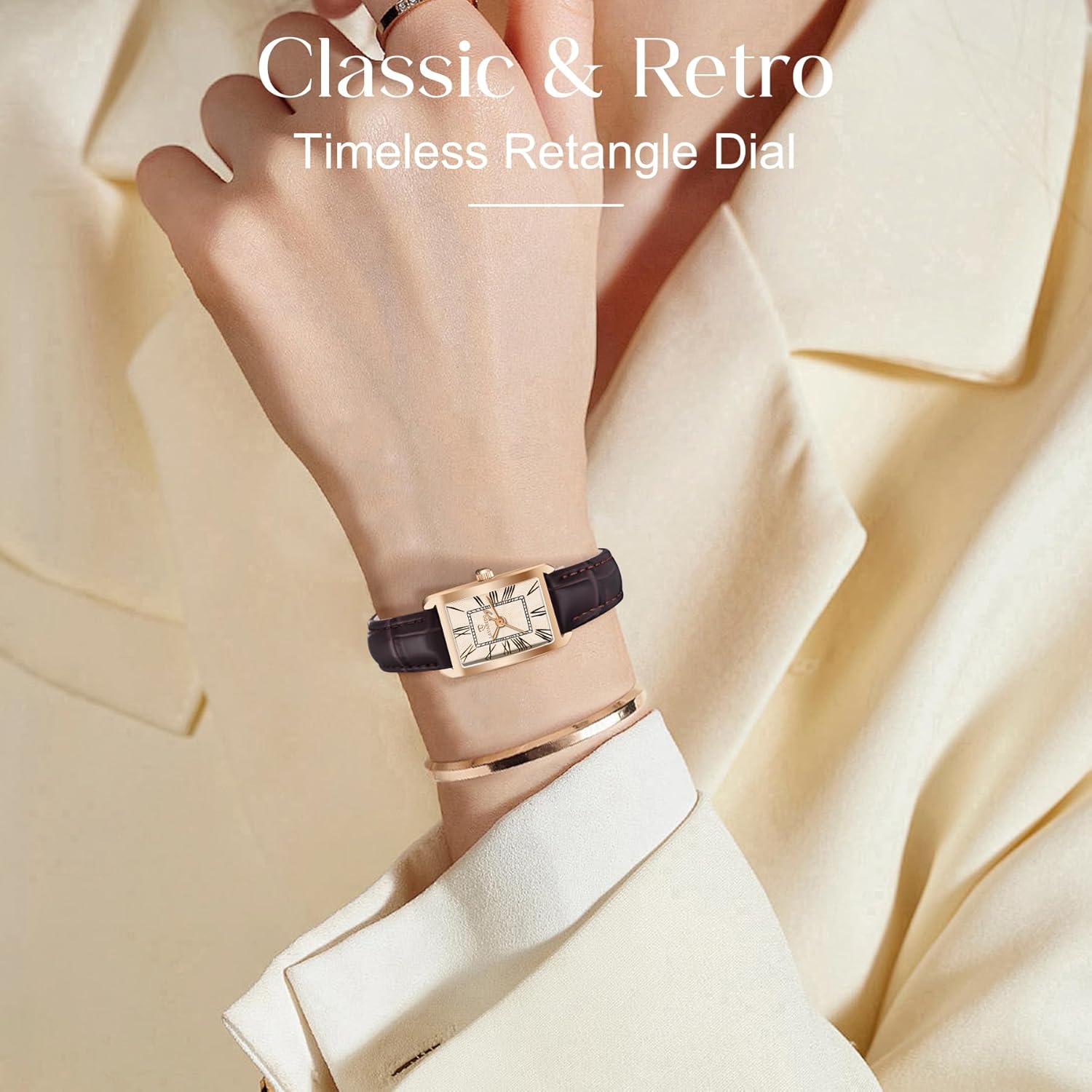 Women's Leather Strap Watch Dainty Elegant Womens Watches Classic Vintage Retro Square Ladies Quartz Watches Gifts Present for Her - Image 4