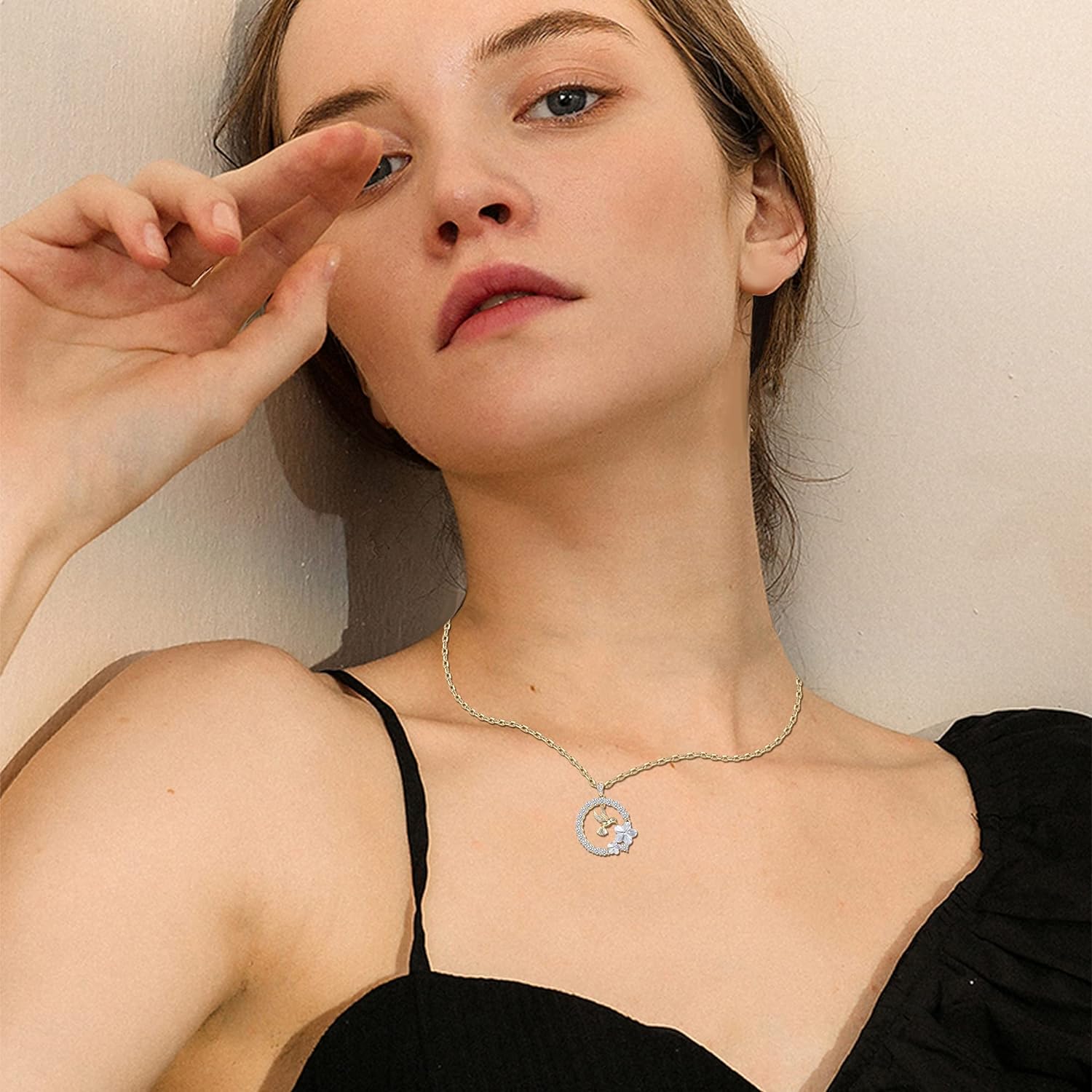 Sllaiss 18K Gold Plated Hummingbird Pendant Necklace for Women Circle Necklace, Animal Necklace Crystals from Austria,Jewelry Gifts for Christmas - Image 3