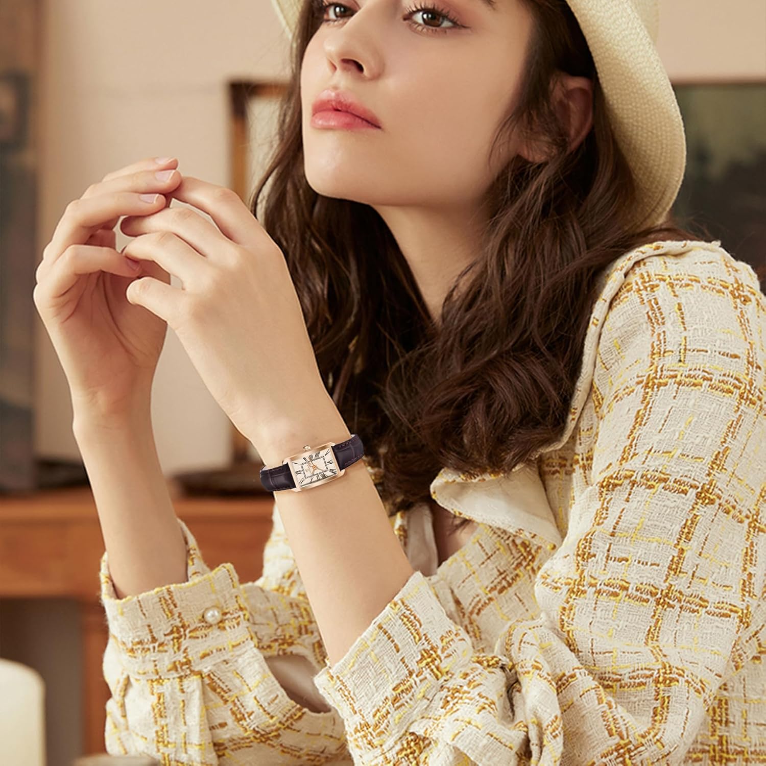 Women's Leather Strap Watch Dainty Elegant Womens Watches Classic Vintage Retro Square Ladies Quartz Watches Gifts Present for Her - Image 6