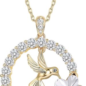 Sllaiss 18K Gold Plated Hummingbird Pendant Necklace for Women Circle Necklace, Animal Necklace Crystals from Austria,Jewelry Gifts for Christmas Sllaiss 18K Gold Plated Hummingbird Pendant Necklace for Women Circle Necklace, Animal Necklace Crystals from Austria,Jewelry Gifts for Christmas