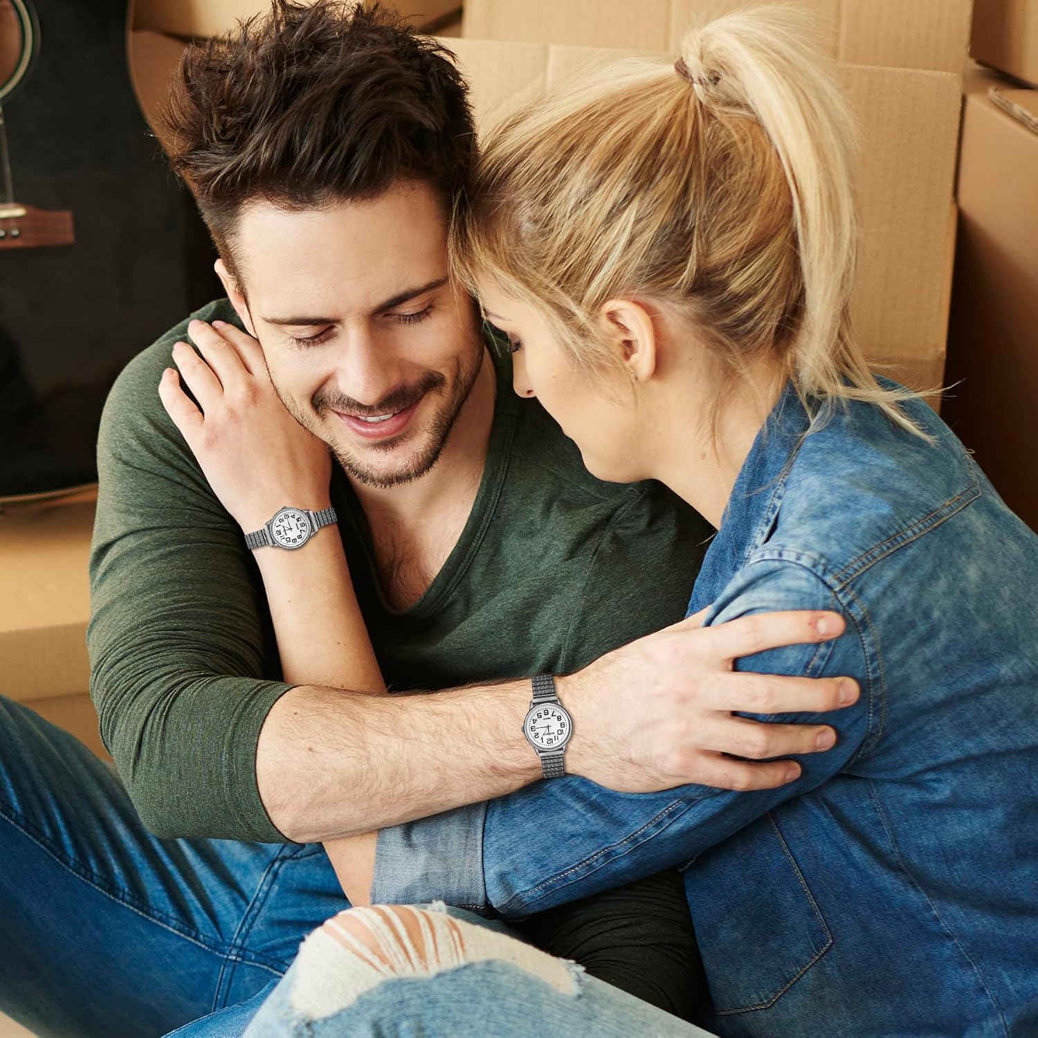 JewelryWe Women's Easy Reader Analog Watch Gold Silver Plated Elastic Band Wristwatch for Valentines Day - Image 8