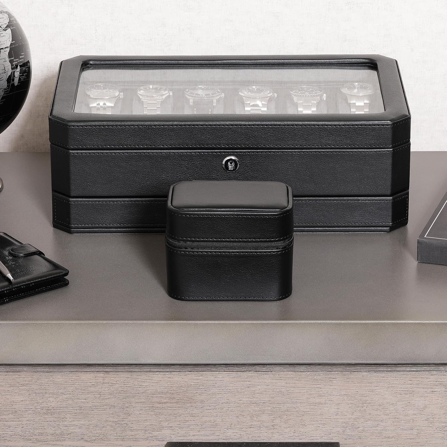 ROTHWELL 2 Watch Travel Case Storage Organizer for 2 Watches | Tough Portable Protection w/Zipper Fits All Wristwatches & Smart Watches Up to 50mm (Black/Grey) - Image 3