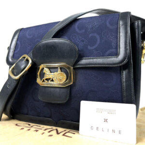 CELINE Hand Bag Triomphe Large Capacity Canvas Leather Denim Black