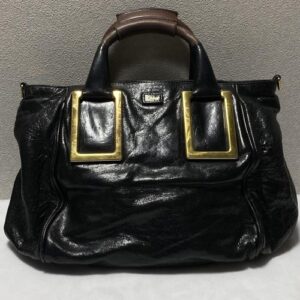 Chloe Hand Bag Tote Bag Nylon Leather Black Authentic