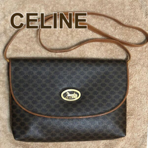 CELINE [Rank A] Horse Carriage Shoulder Bag Purse Leather Dark Brown Authentic