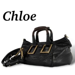 CHLOE GHW Small Nile Bag 2 way Shoulder Bag Calfskin Leather Gray