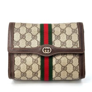 GUCCI Clutch Bag Sherry Line Flap PARFUM GG  PVC  Leather Made In Italy Auth