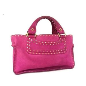 Celine [Authentic] Magenta Pink Suede & Gold Studded Top Handle Boogie Bag, VGUC