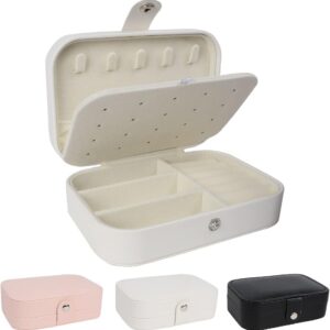 Jewelry Box Organizer, FOME Double Layer PU Leather Small Jewelry Travel Case PU Leather Jewelry Storage Case for Rings Earrings Necklace Bracelets Jewelry Gift for Women (White)