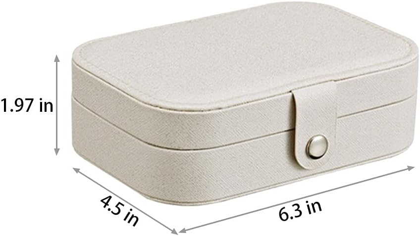 Jewelry Box Organizer, FOME Double Layer PU Leather Small Jewelry Travel Case PU Leather Jewelry Storage Case for Rings Earrings Necklace Bracelets Jewelry Gift for Women (White) - Image 2