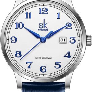 SK Classic Business Women Watches with Stainless Steel Band and Genuine Leather Elegant Ladies Calendar Watch