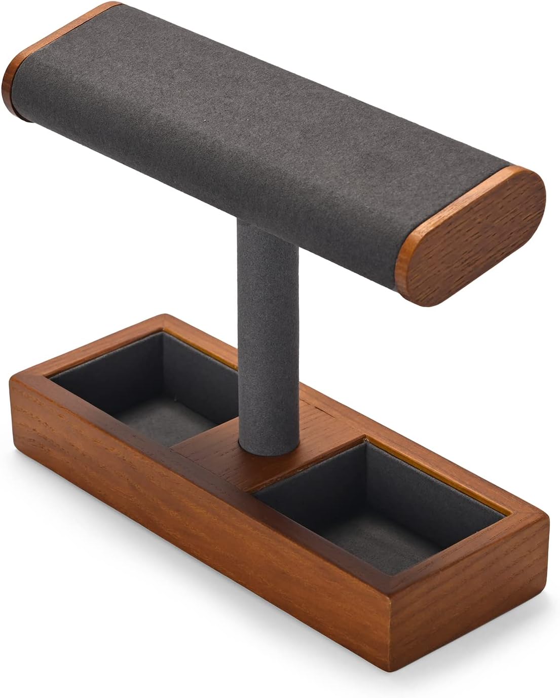 Woodten Solid Wood T-Bar Showcase, 2 In 1 Watch Display Stand Jewelry Display Organizer Holder for Watch Bracelet Cuffs Ring (Dark Grey) - Image 6